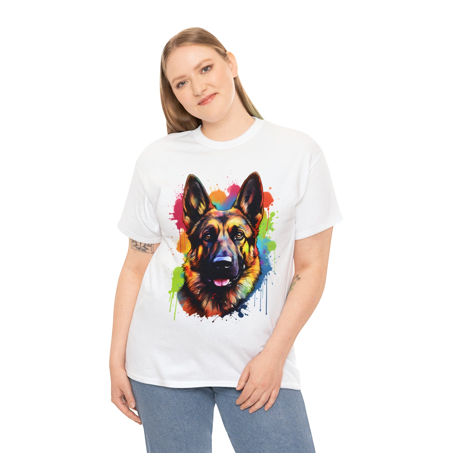 German Shepherd Rainbow Splash Short Sleeve Graphic T-Shirt (S-3XL)