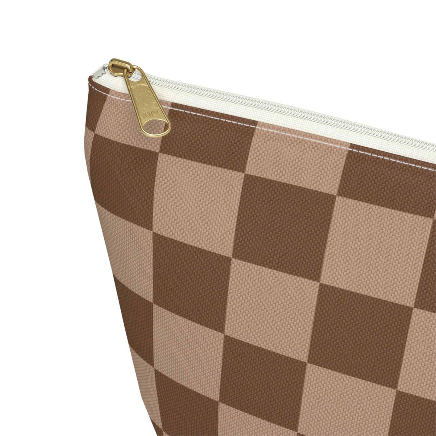 Brown Checkered Accessory Pouch with T-Bottom | Cosmetic Pouch | Pencil Pouch | Makeup Bag