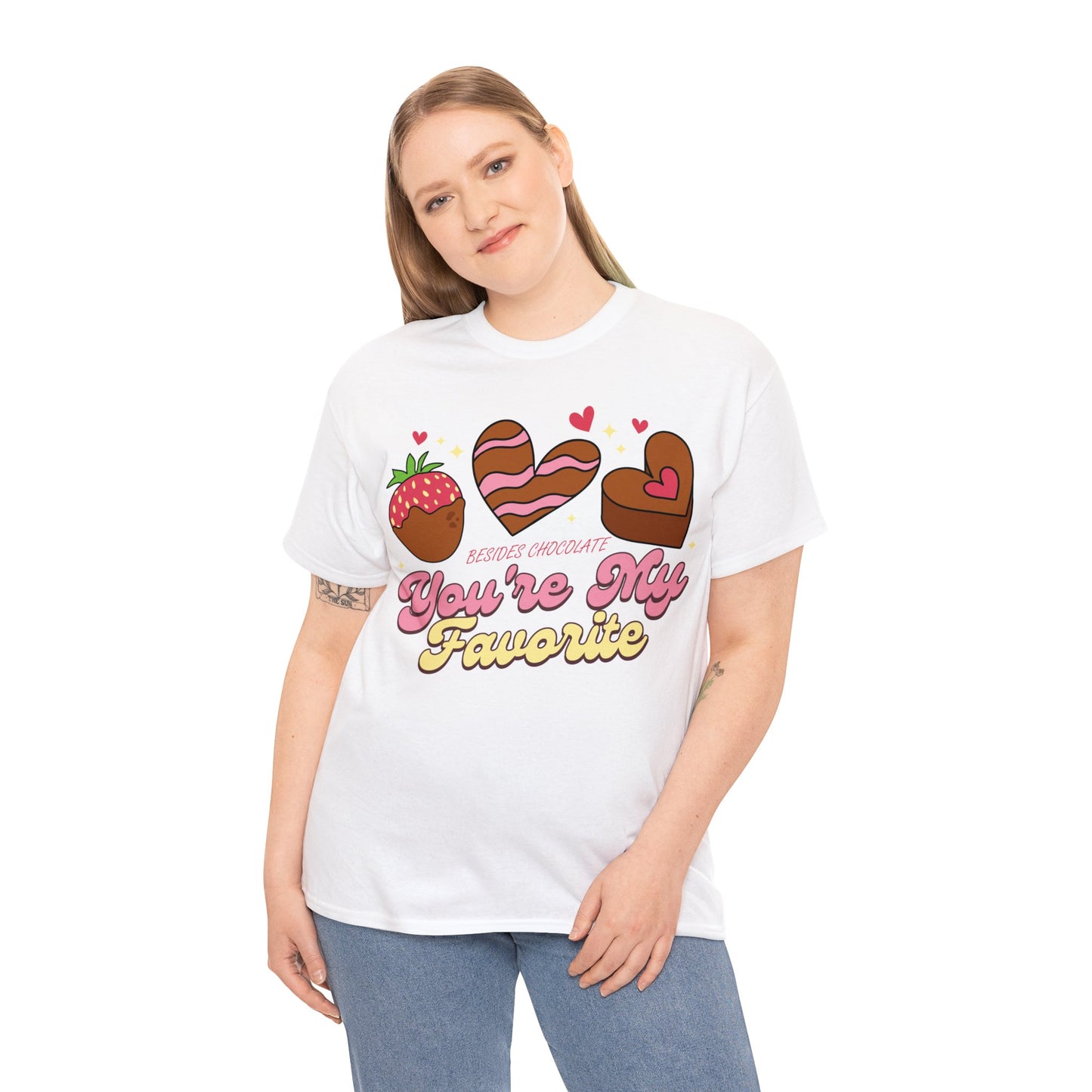 Besides Chocolate You're My Favorite | Retro Valentine Themed Graphic Wear | Funny Quotes | T-Shirt | Unisex Heavy Cotton Tee