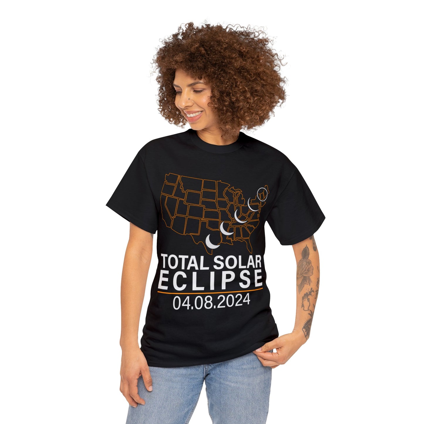 America Totality Spring 4.08.24 Total Solar Eclipse Graphic Short Sleeve Unisex Heavy Cotton Tee