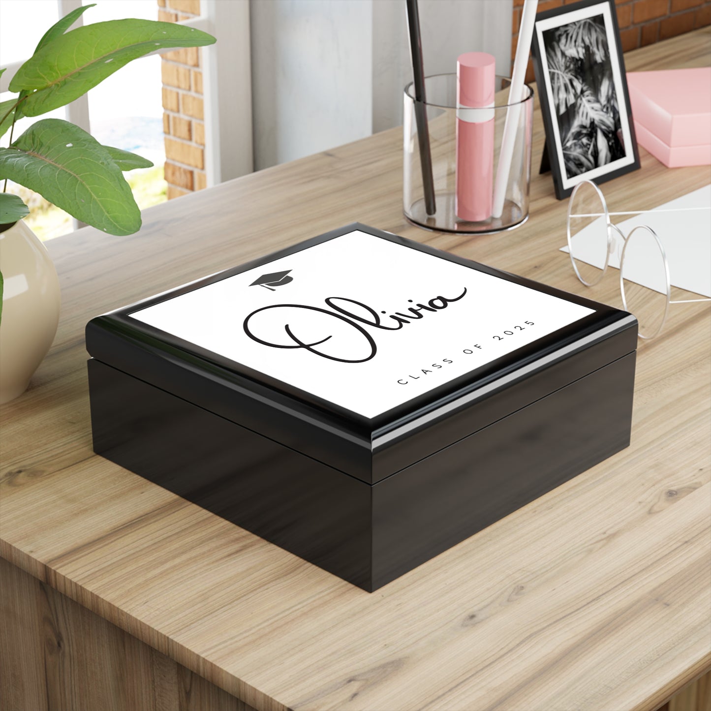 Personalized Graduation Jewelry Box - Class of 2025 | Elegant Keepsake Gift | Custom Engraved Wooden Jewelry Box