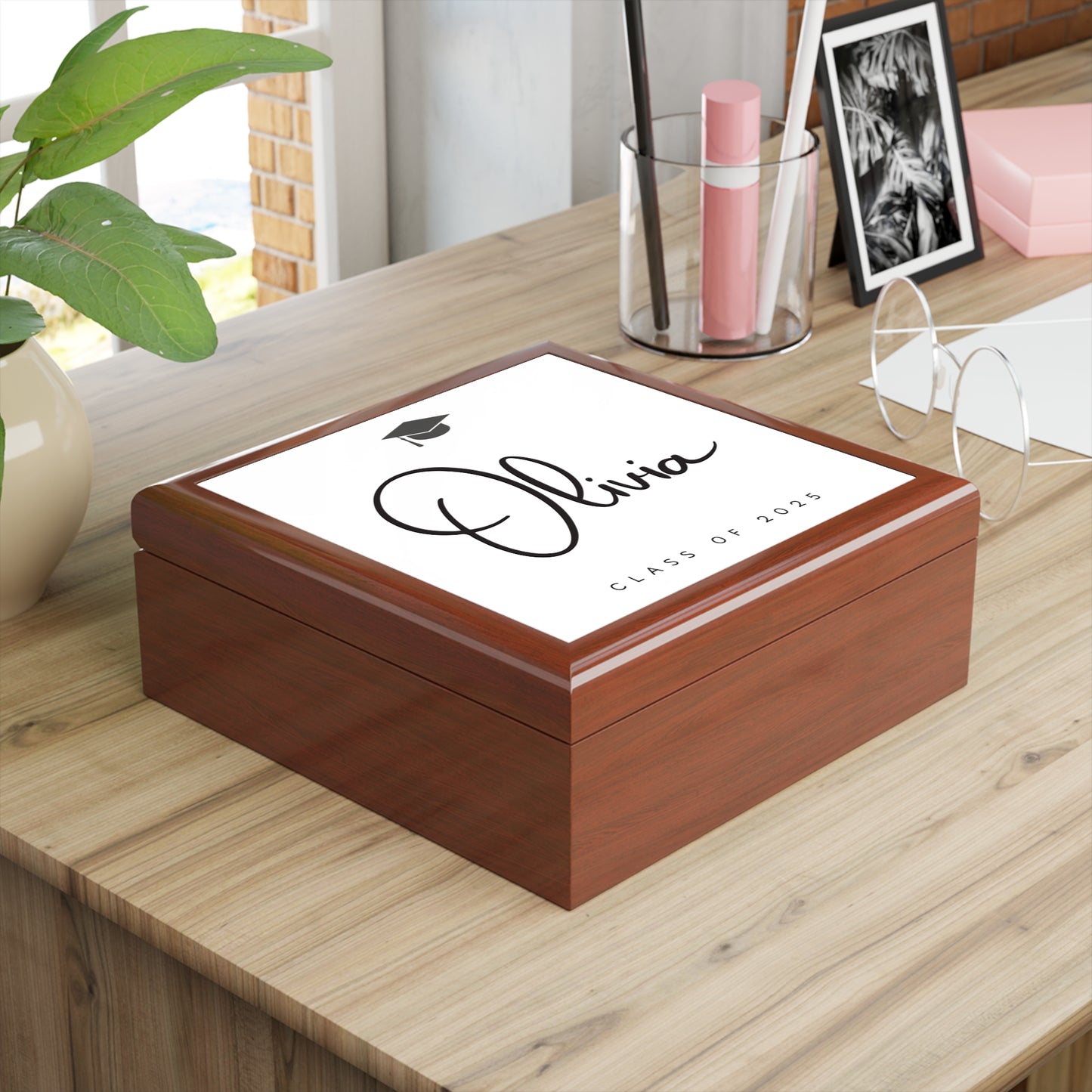 Personalized Graduation Jewelry Box - Class of 2025 | Elegant Keepsake Gift | Custom Engraved Wooden Jewelry Box