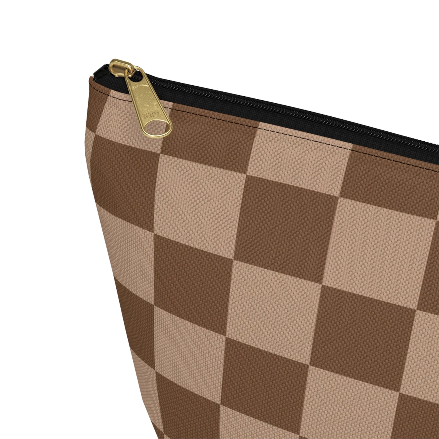 Brown Checkered Accessory Pouch with T-Bottom | Cosmetic Pouch | Pencil Pouch | Makeup Bag