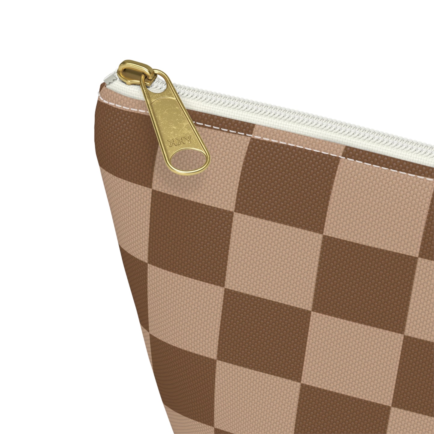 Brown Checkered Accessory Pouch with T-Bottom | Cosmetic Pouch | Pencil Pouch | Makeup Bag