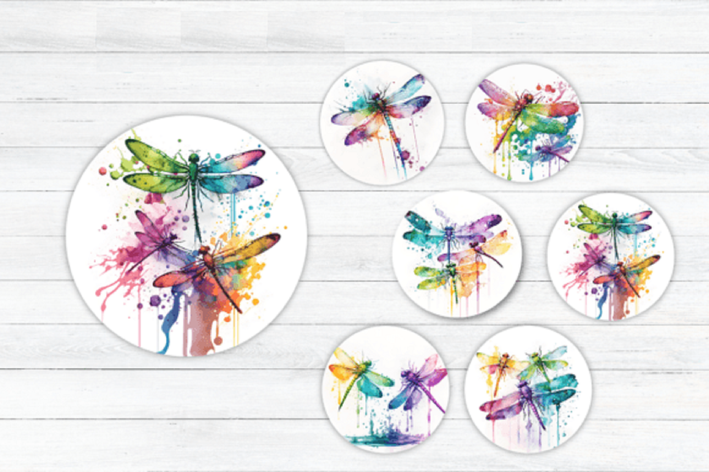 Colorful Dragonflies Ceramic Coasters Set of 2 | Great gifts for Hostess, Birthday, Holidays, Anniversary