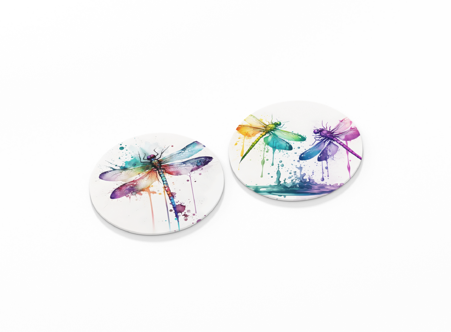 Colorful Dragonflies Ceramic Coasters Set of 2 | Great gifts for Hostess, Birthday, Holidays, Anniversary