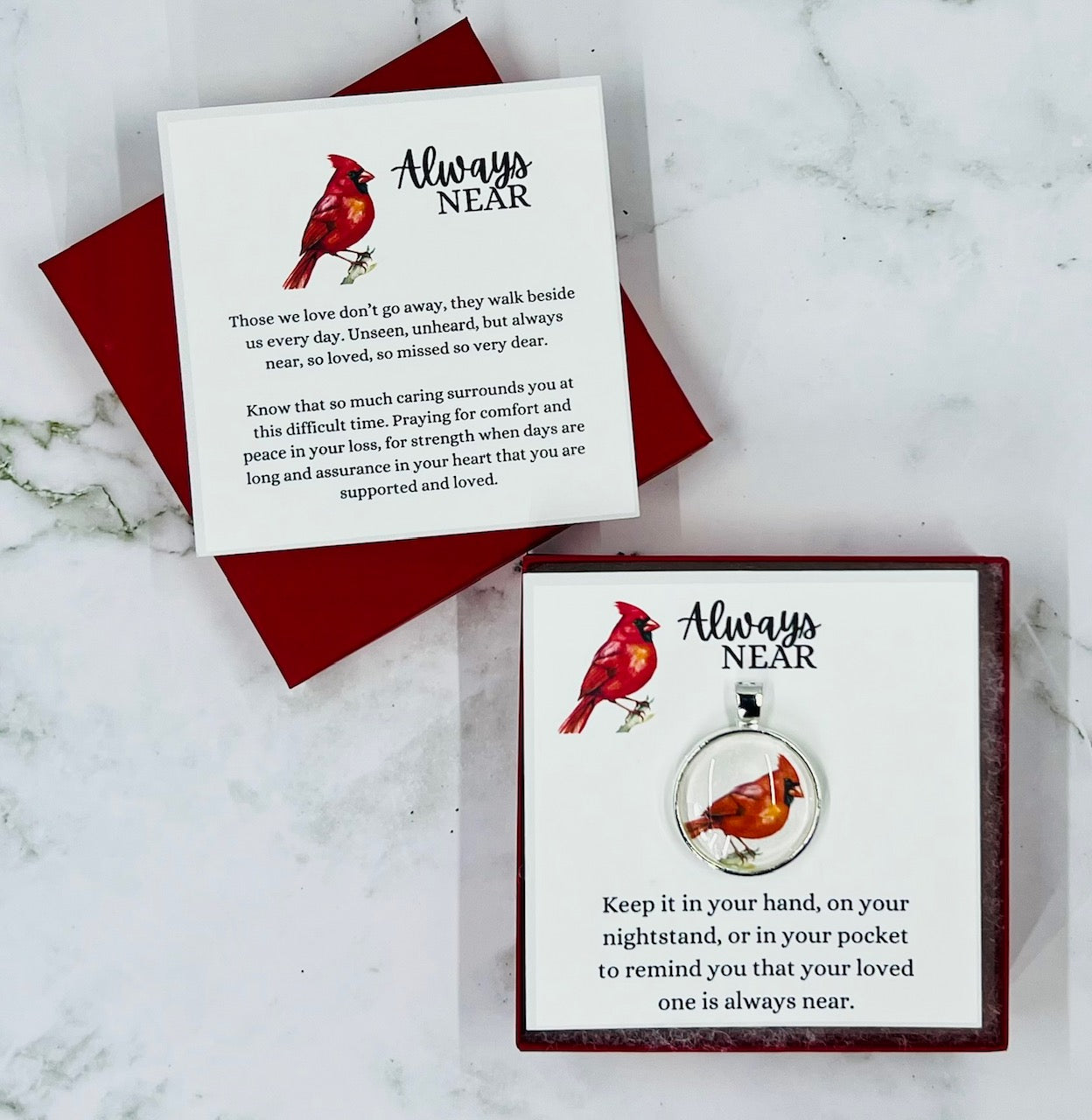 Cardinals Always Near Glass Gem Pendant