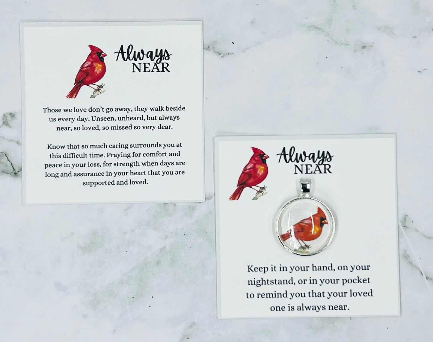 Cardinals Always Near Glass Gem Pendant