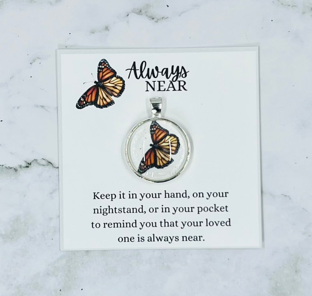 Butterflies Always Near Glass Gem Pendant