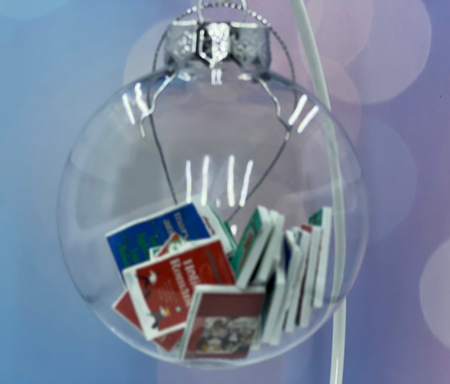 Miniature Books Holiday Ornament | 20 Christmas-Themed Titles | 3.15" Transparent Flat Ornament with Bookish Gift Box