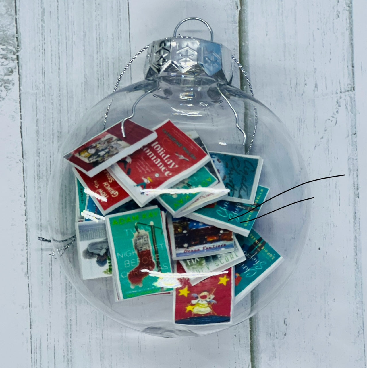 Miniature Books Holiday Ornament | 20 Christmas-Themed Titles | 3.15" Transparent Flat Ornament with Bookish Gift Box
