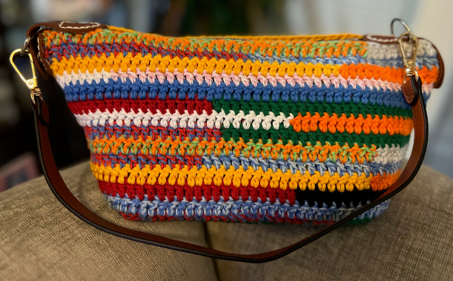 Multicolor Crochet Pouch with Detachable Strap