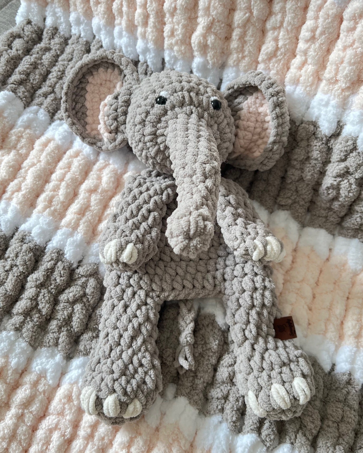 Hand-Knit Elephant Snuggler | Soft & Cuddly Chunky Knit Plush Toy