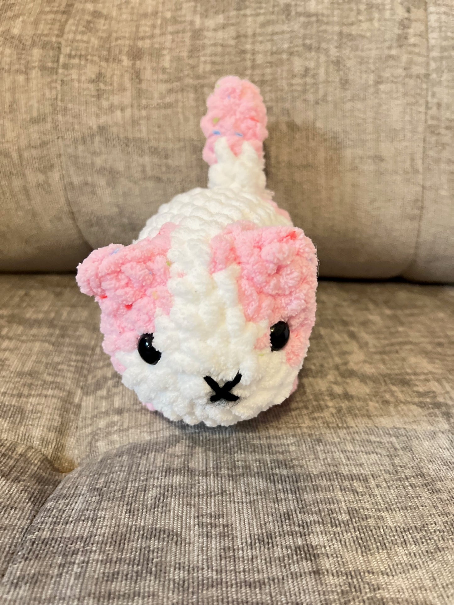 Mini Loaf Cat | Hand-Crocheted Plush in Pastel Confetti Chenille Yarn