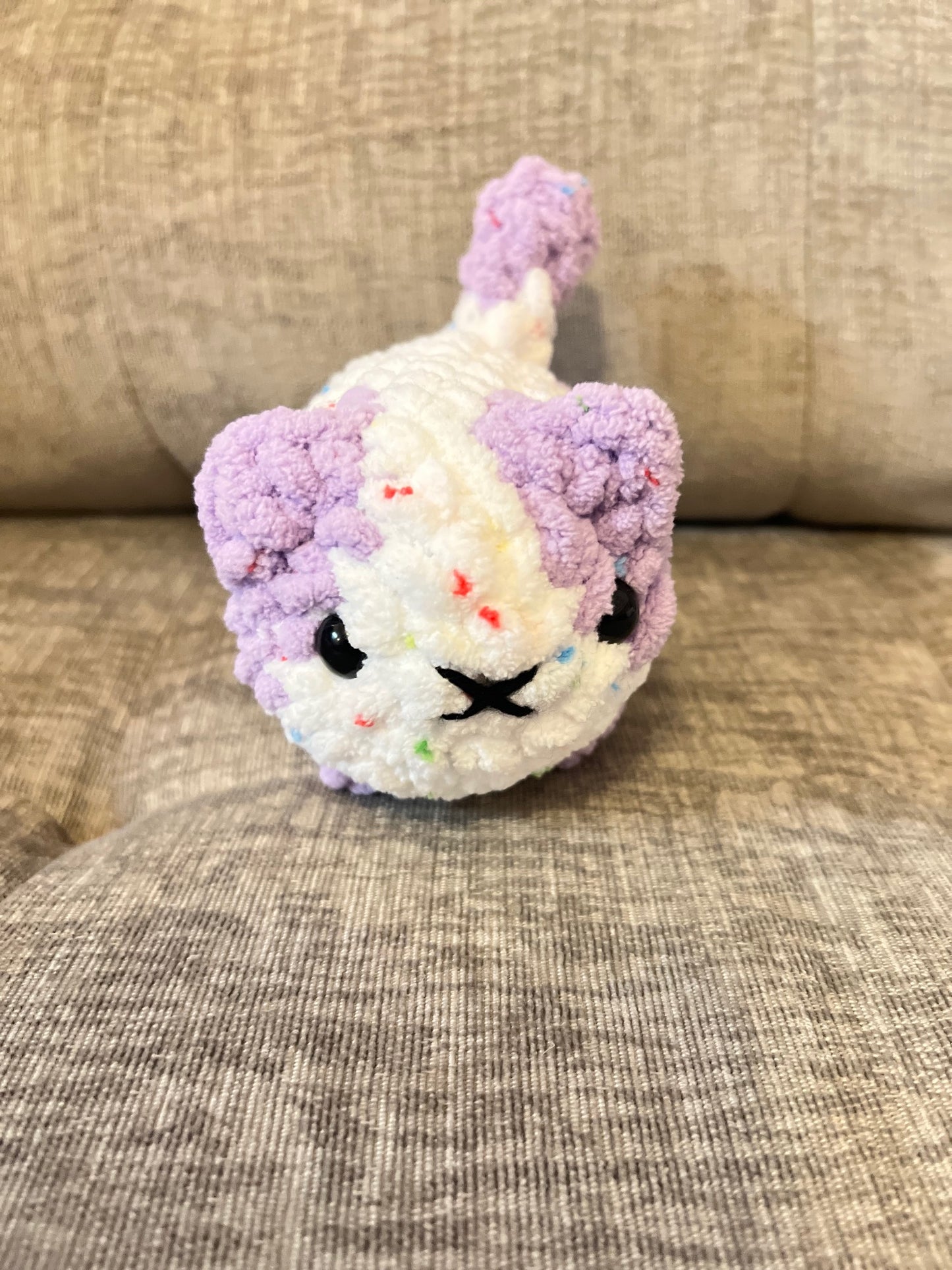 Mini Loaf Cat | Hand-Crocheted Plush in Pastel Confetti Chenille Yarn