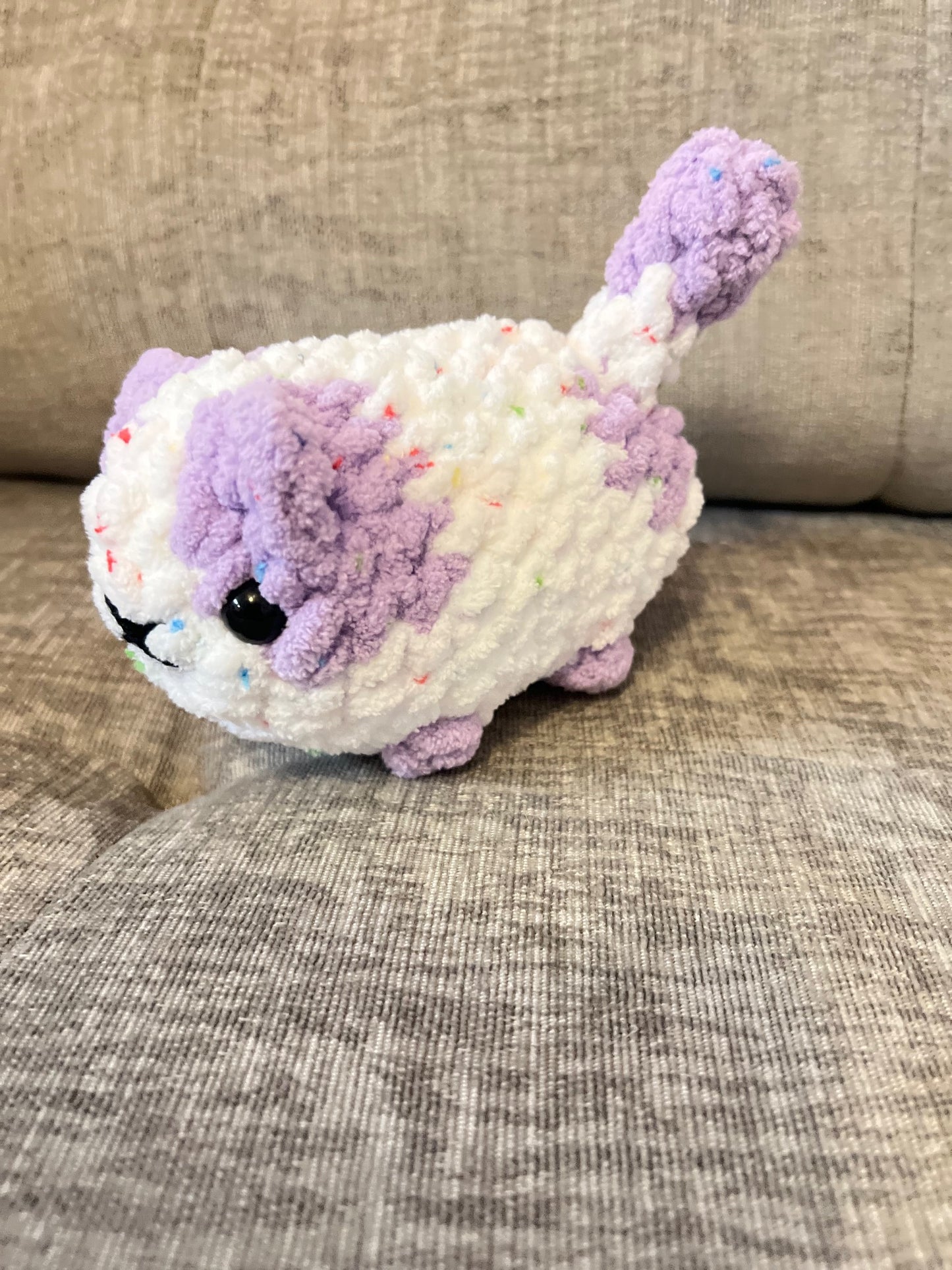 Mini Loaf Cat | Hand-Crocheted Plush in Pastel Confetti Chenille Yarn