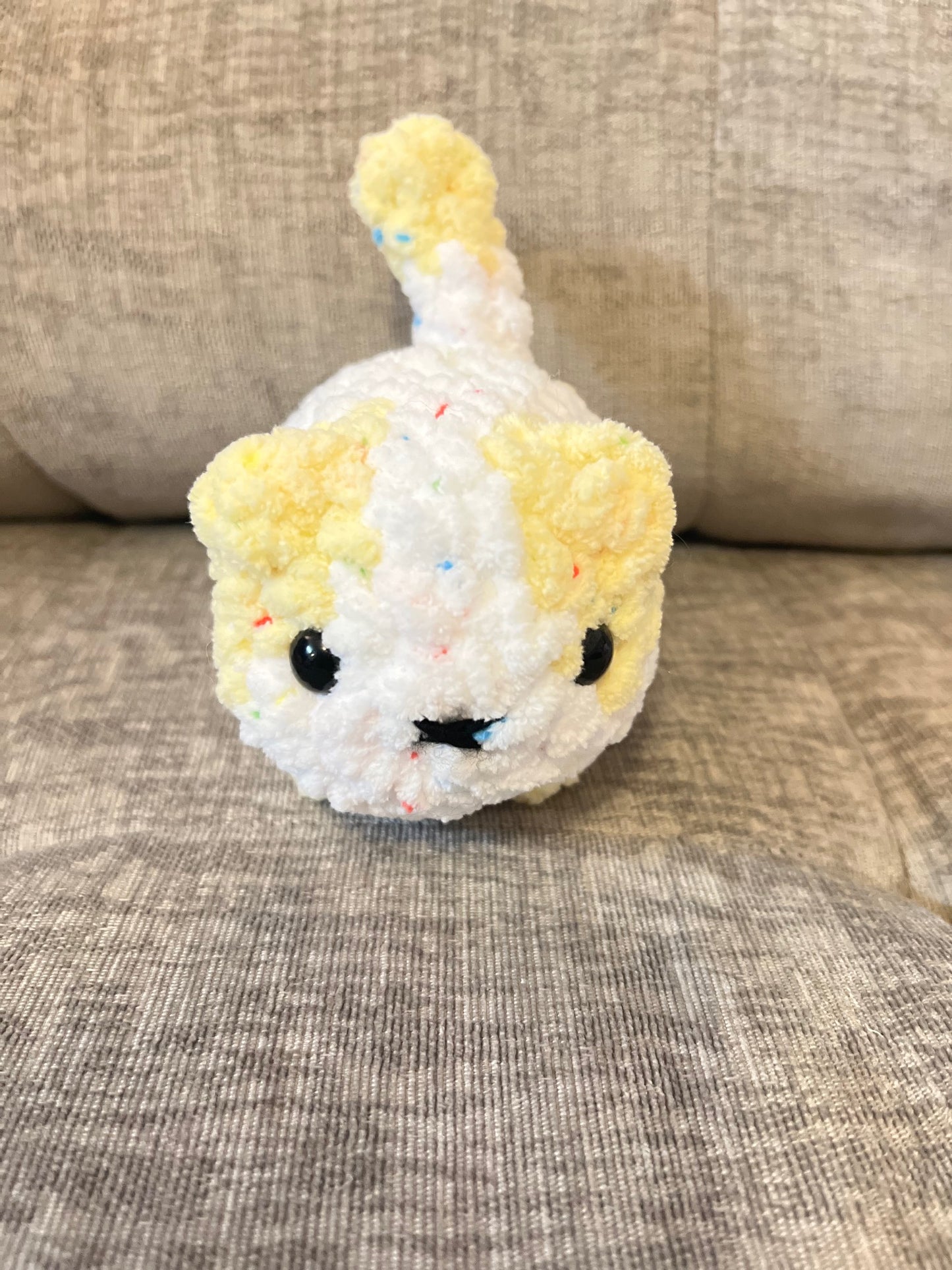 Mini Loaf Cat | Hand-Crocheted Plush in Pastel Confetti Chenille Yarn