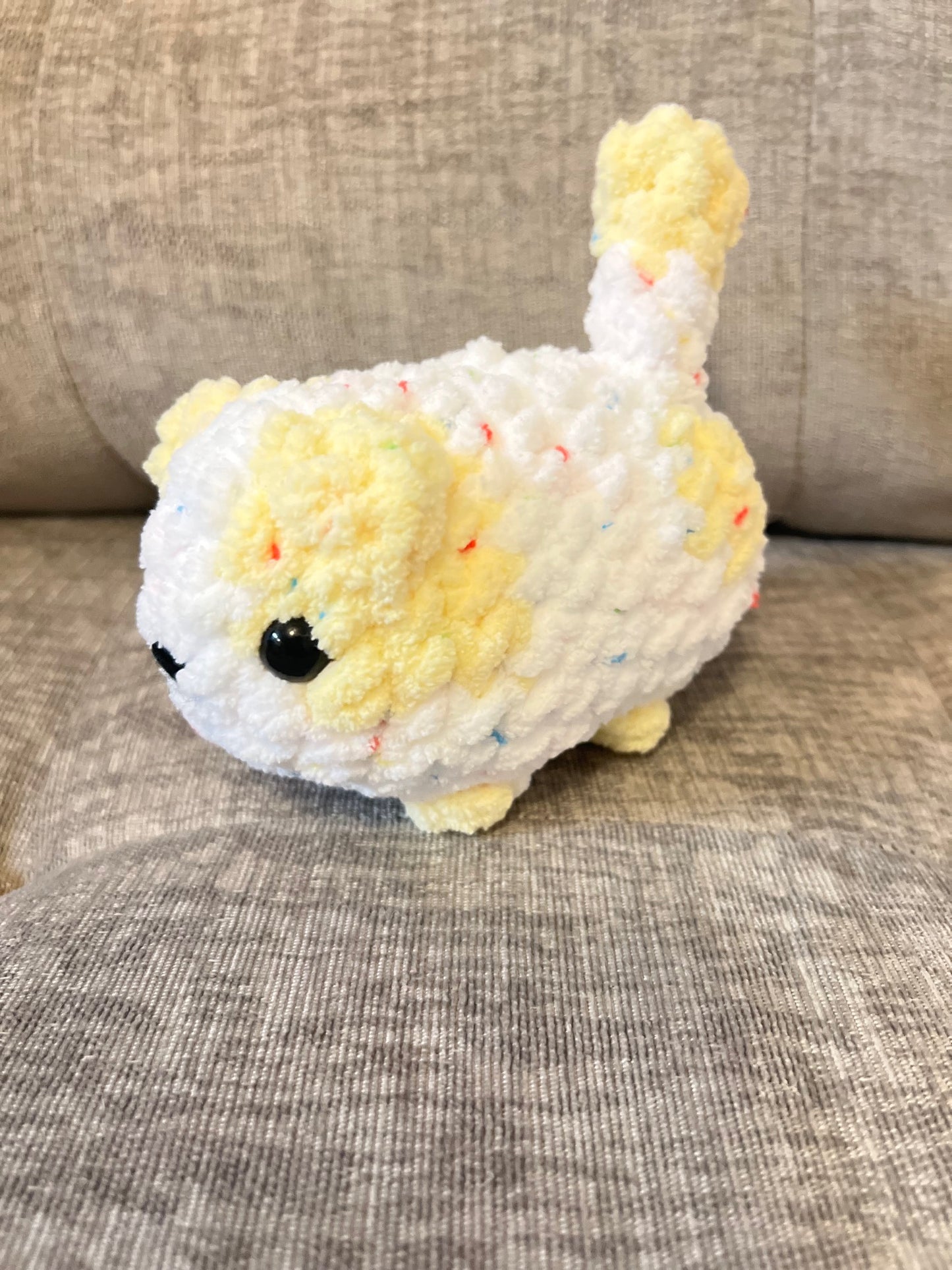 Mini Loaf Cat | Hand-Crocheted Plush in Pastel Confetti Chenille Yarn