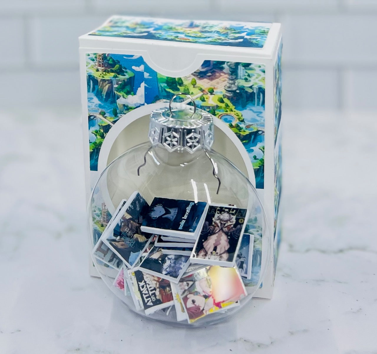 Miniature Books Anime Inspired Ornament | 20 Popular Anime Titles |Transparent Flat Ornament with Gift Box
