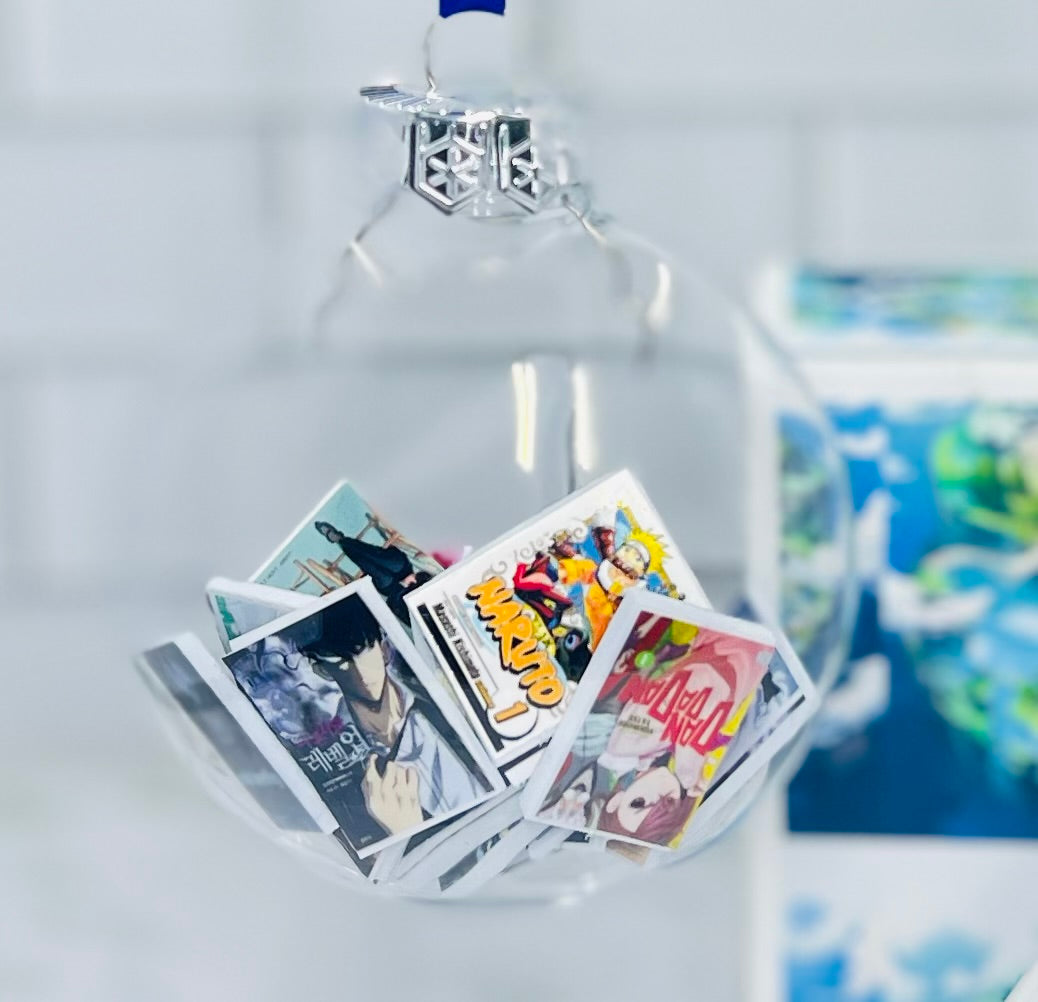 Miniature Books Anime Inspired Ornament | 20 Popular Anime Titles |Transparent Flat Ornament with Gift Box
