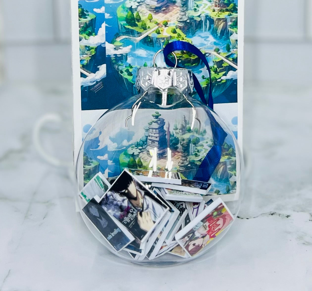 Miniature Books Anime Inspired Ornament | 20 Popular Anime Titles |Transparent Flat Ornament with Gift Box