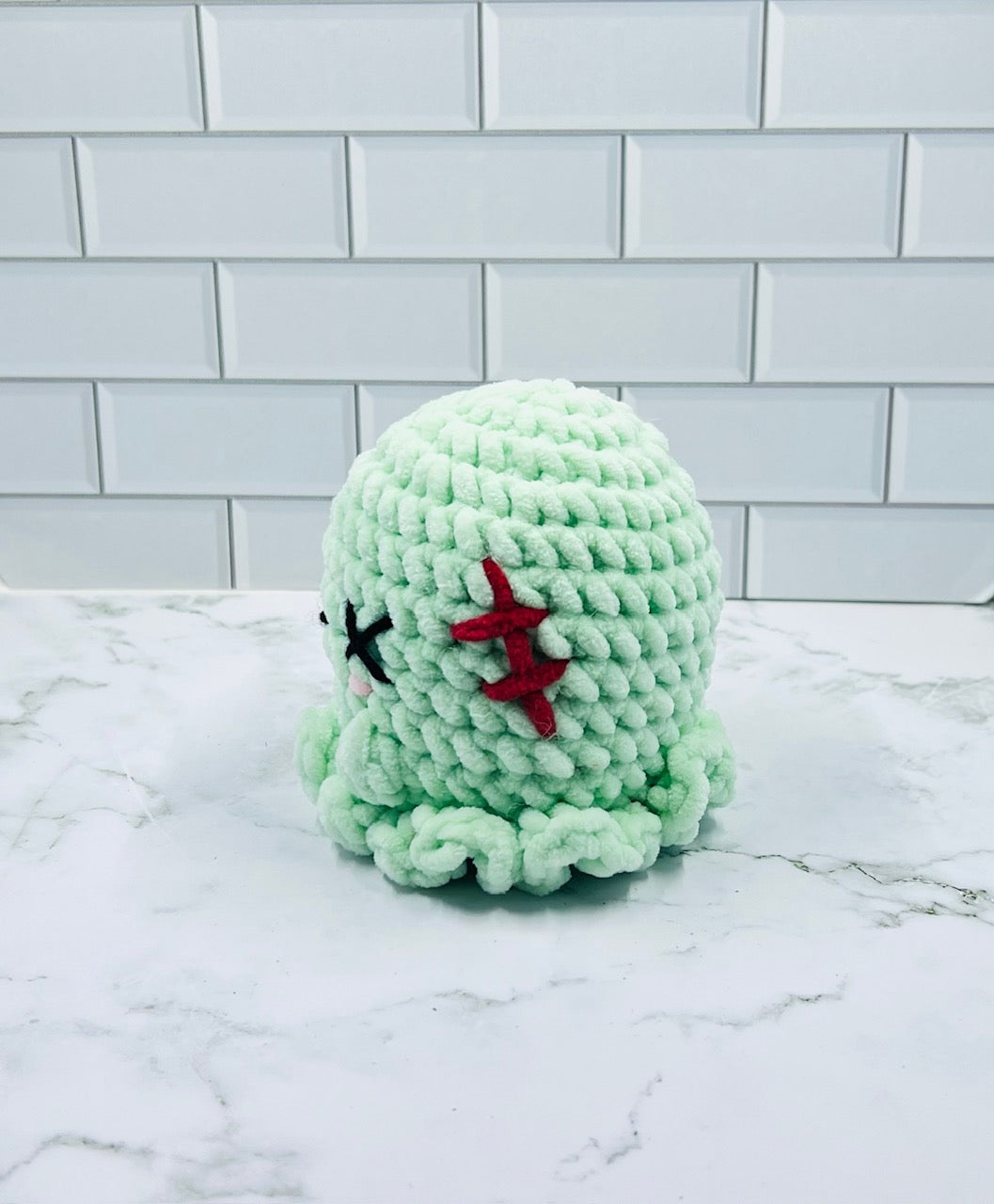 Crochet Zombie Ghost Plushie | Cute Spooky Amigurumi with Eye Patch & Scars | Handmade 4x4 Inch Plush Toy