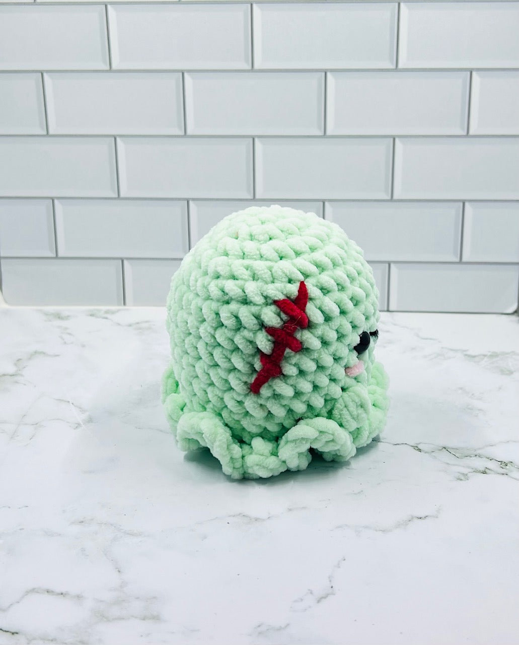 Crochet Zombie Ghost Plushie | Cute Spooky Amigurumi with Eye Patch & Scars | Handmade 4x4 Inch Plush Toy