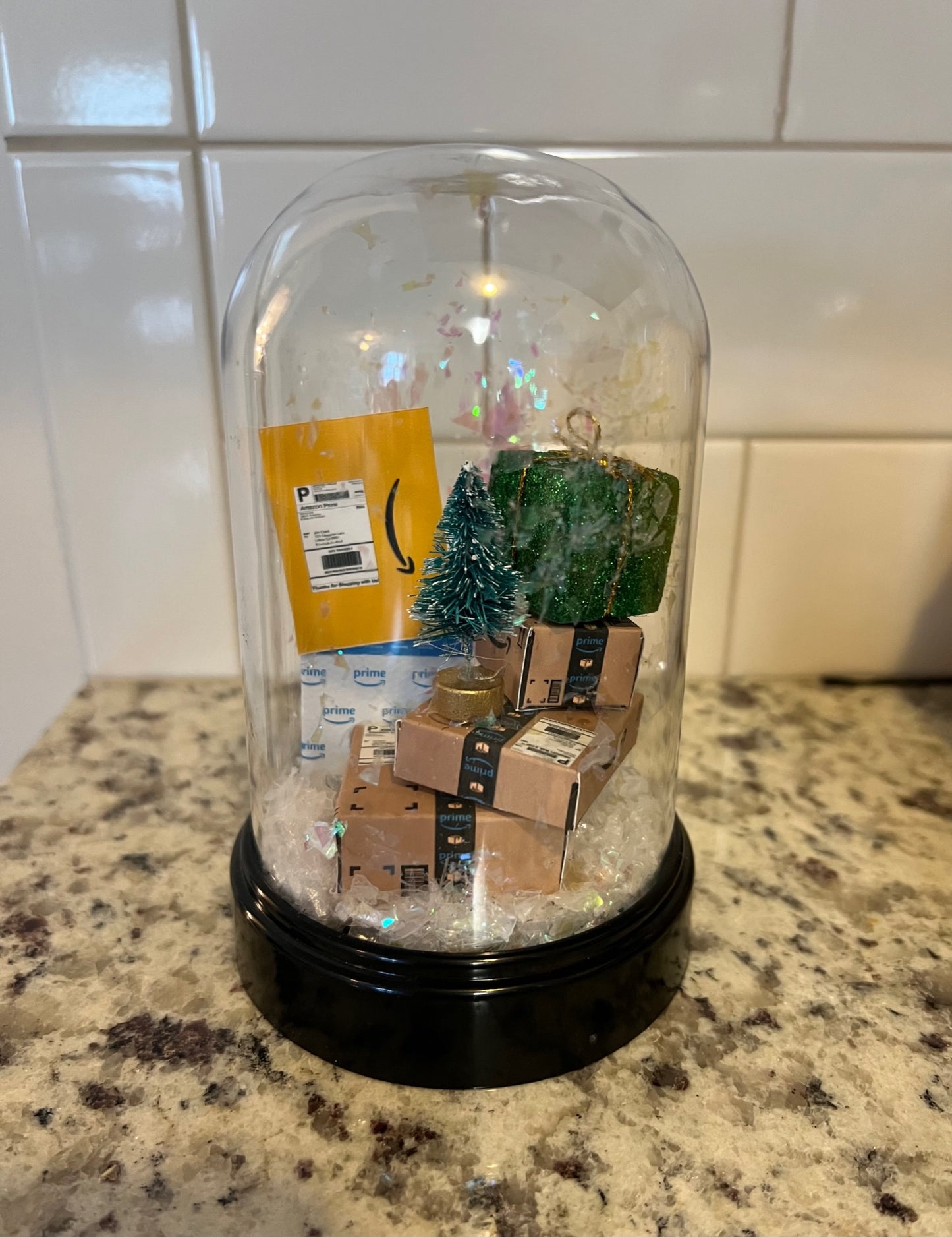 Amazon Mini Packages Ornament Cloche with Fairy Lights