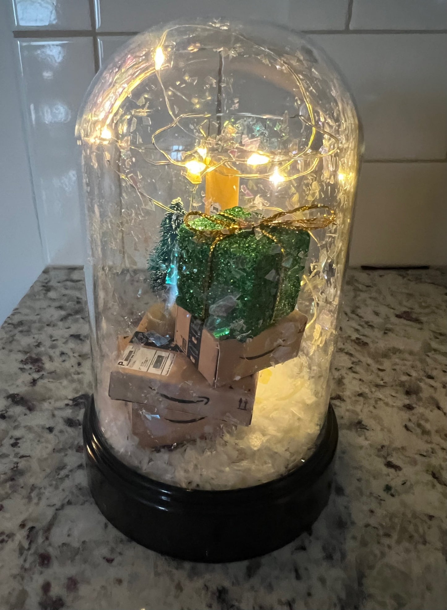 Amazon Mini Packages Ornament Cloche with Fairy Lights