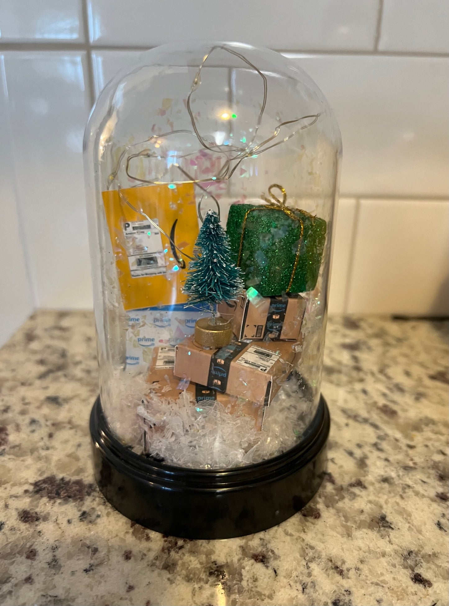 Amazon Mini Packages Ornament Cloche with Fairy Lights