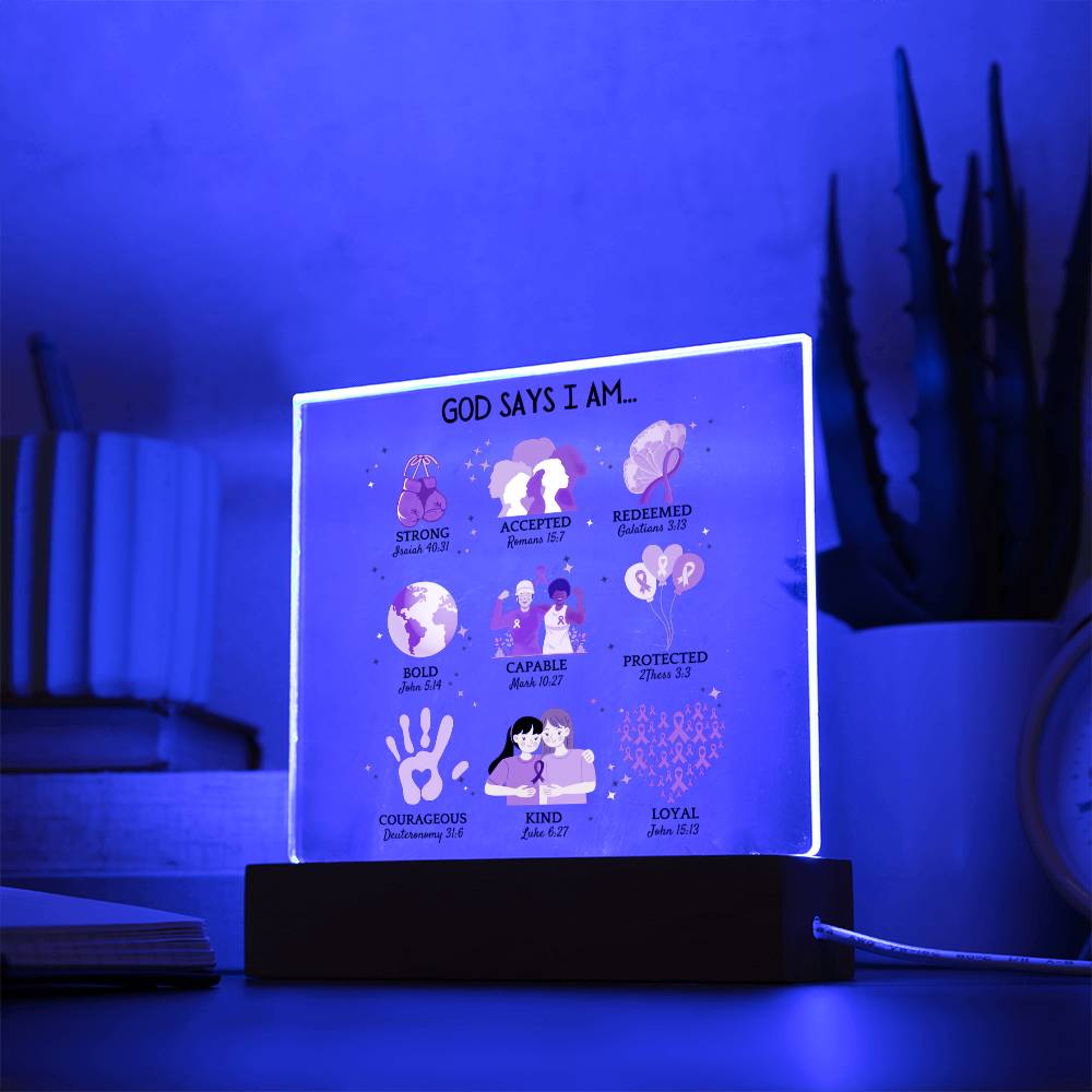 God Says I Am - Breast Cancer Survivor Acrylic Plaque | Custom Plaque | Gift Plaque for Her | Gift for Him | Birthday Gift | Christian Gift