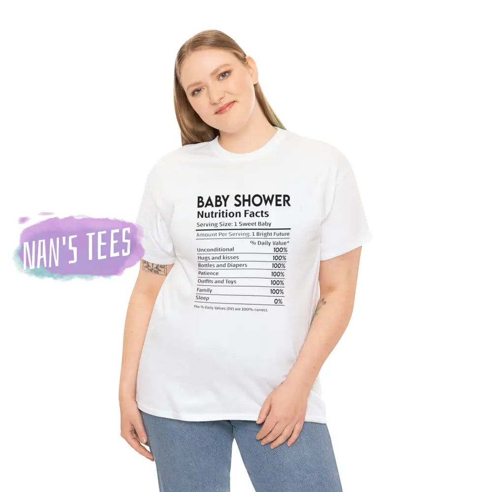 Baby Shower Nutrition Facts Short Sleeve Unisex Heavy Cotton Graphic Tee T-Shirt