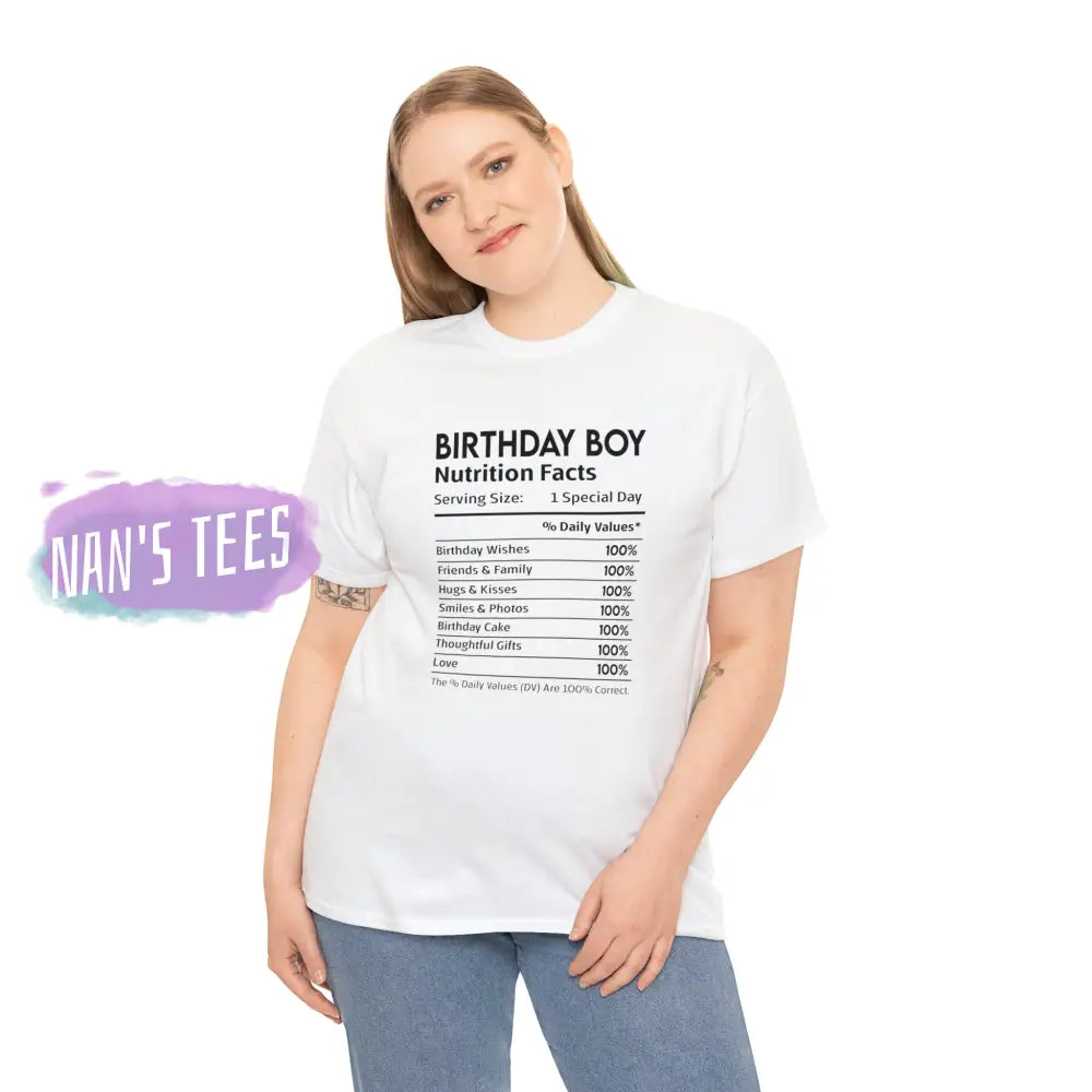 Birthday Boy Nutrition Facts Short Sleeve Unisex Heavy Cotton Graphic Tee T-Shirt