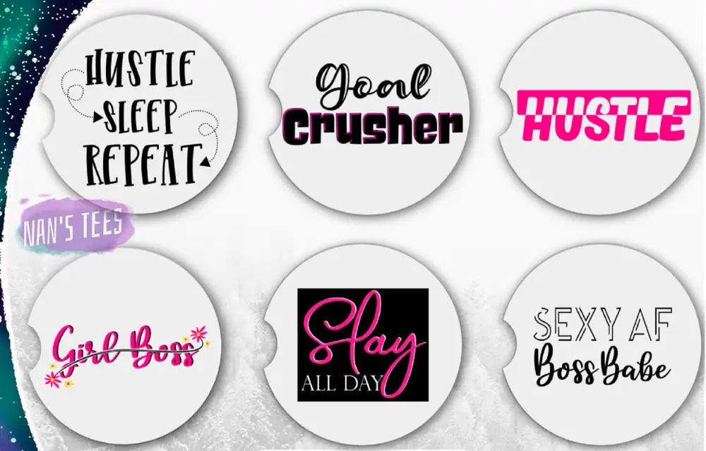Boss Babe Neoprene Car Coasters | Great Gifts For Hostess Birthday Holidays Anniversary Set Of 6
