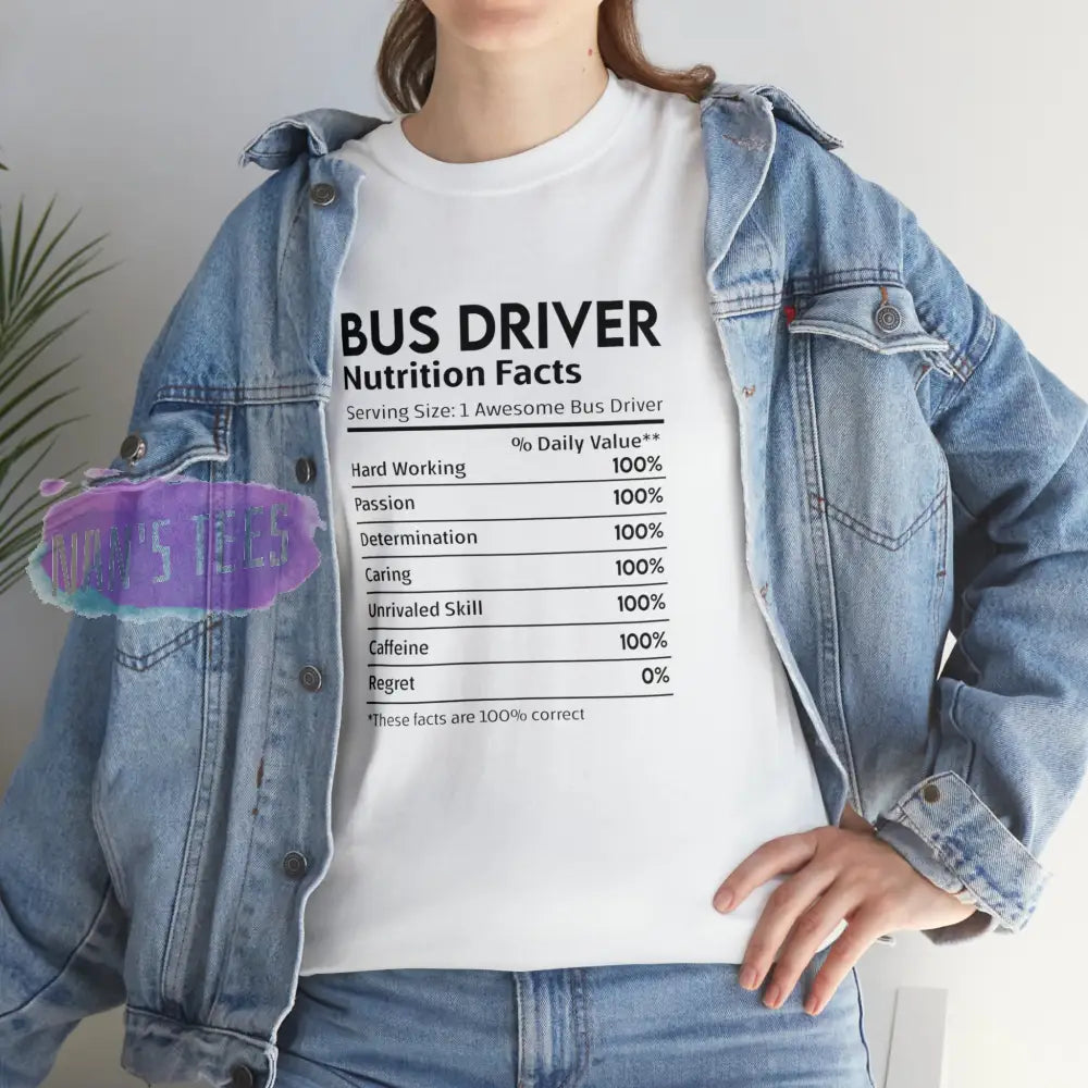 Bus Driver Nutrition Facts Short Sleeve Unisex Heavy Cotton Graphic Tee T-Shirt