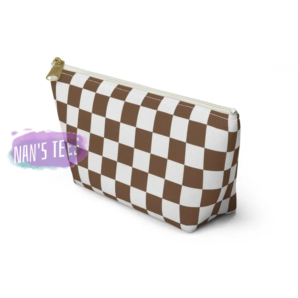 Checkered Accessory Cosmetic Makeup Pouch Travel Bag With T-Bottom Bags