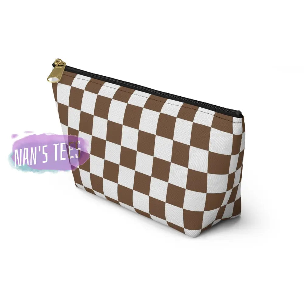 Checkered Accessory Cosmetic Makeup Pouch Travel Bag With T-Bottom Bags
