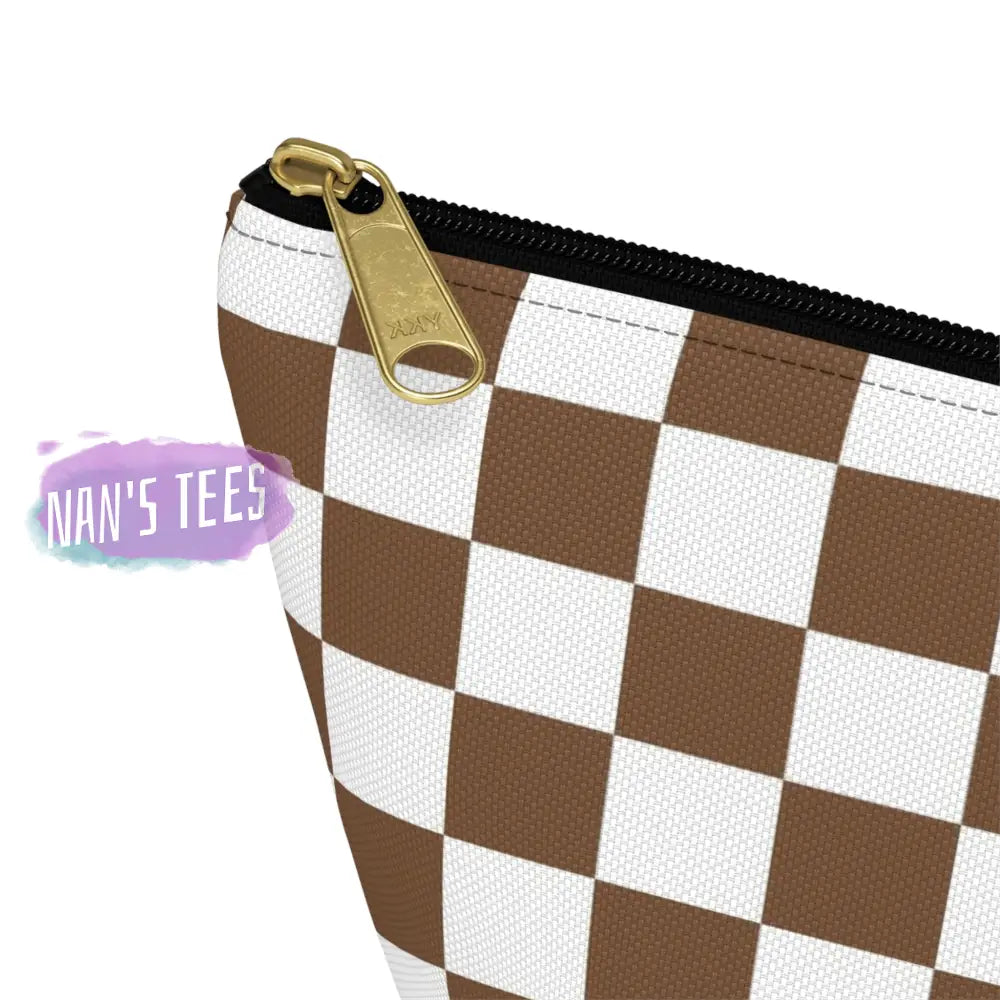 Checkered Accessory Cosmetic Makeup Pouch Travel Bag With T-Bottom Bags