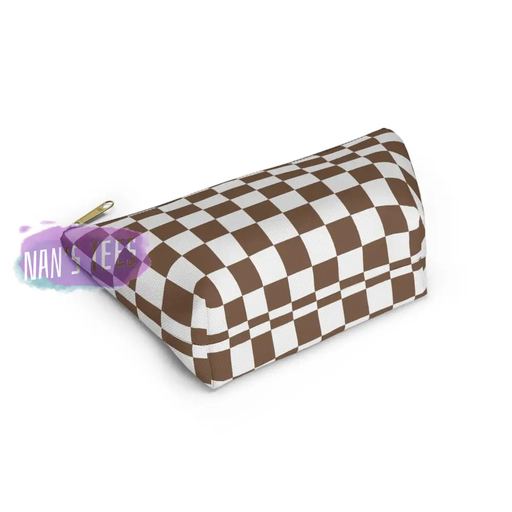 Checkered Accessory Cosmetic Makeup Pouch Travel Bag With T-Bottom Bags