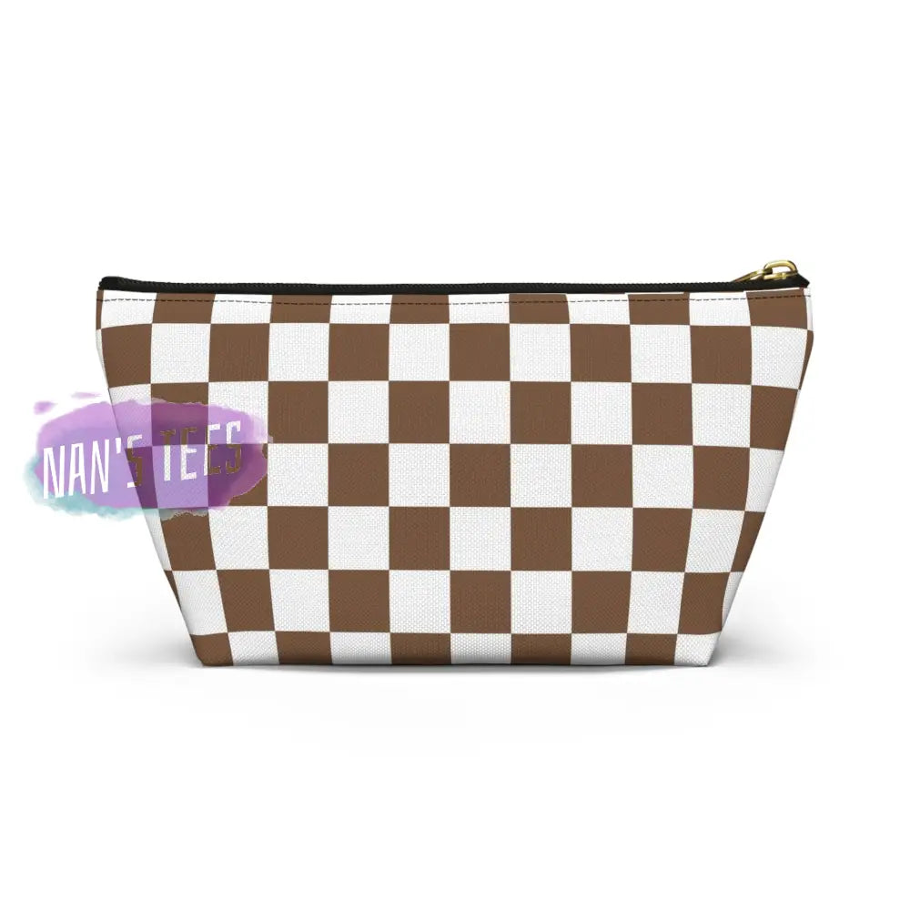 Checkered Accessory Cosmetic Makeup Pouch Travel Bag With T-Bottom Bags