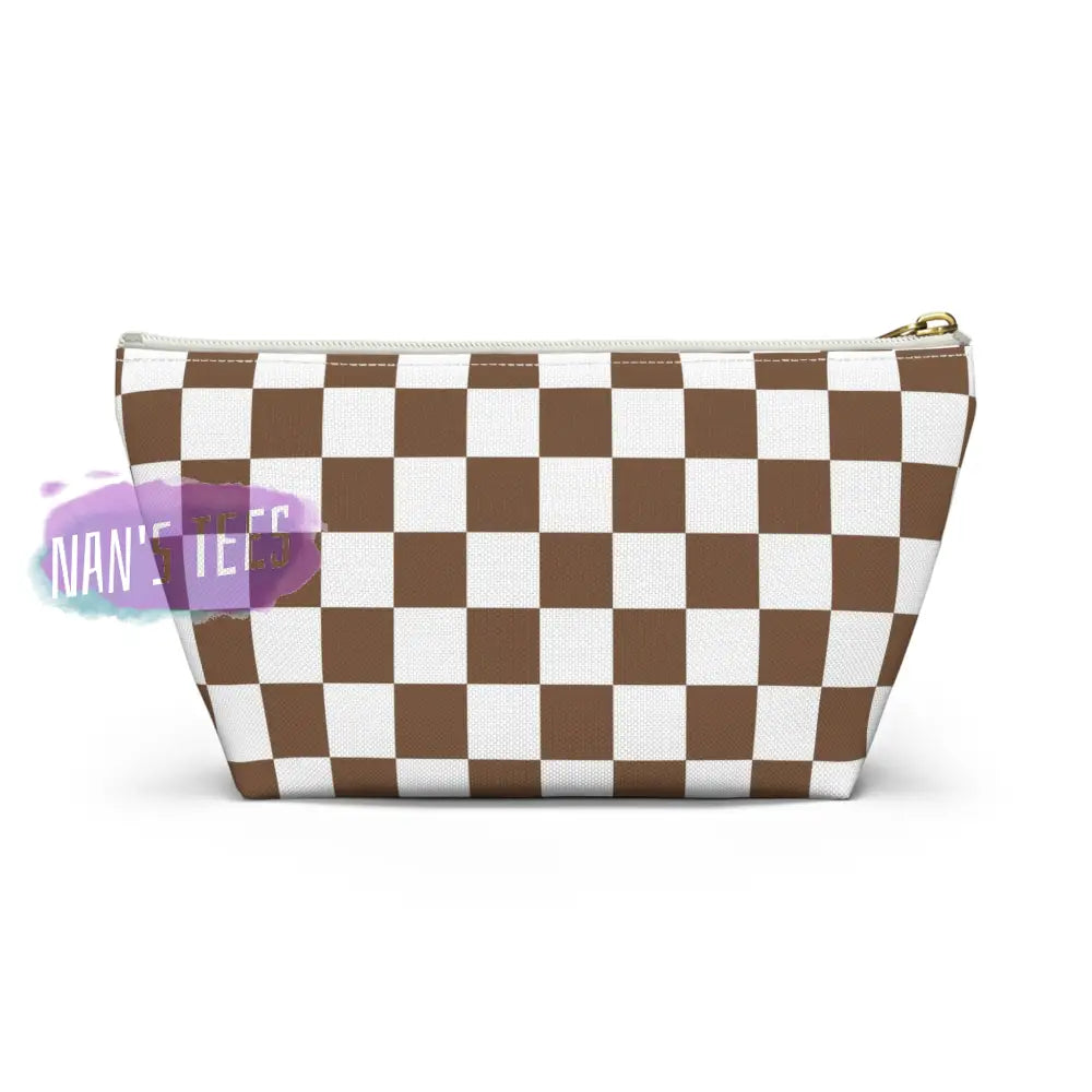 Checkered Accessory Cosmetic Makeup Pouch Travel Bag With T-Bottom Bags