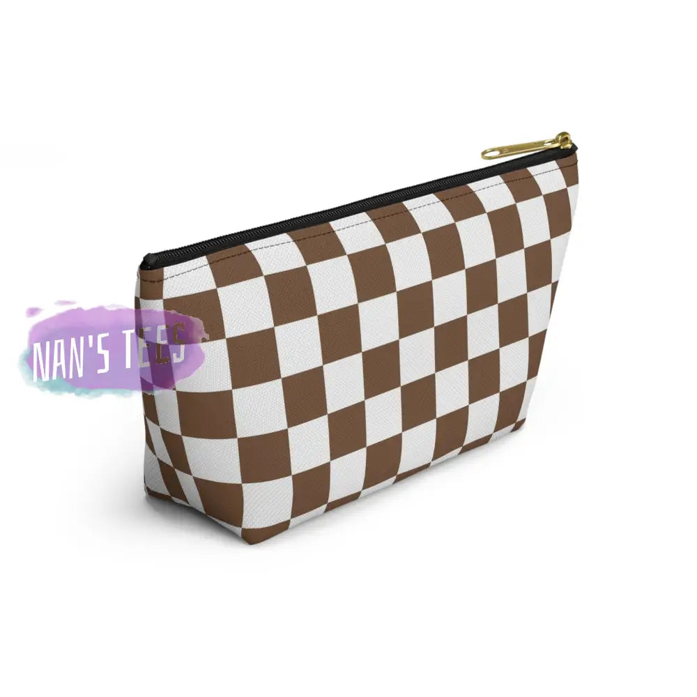 Checkered Accessory Cosmetic Makeup Pouch Travel Bag With T-Bottom Bags