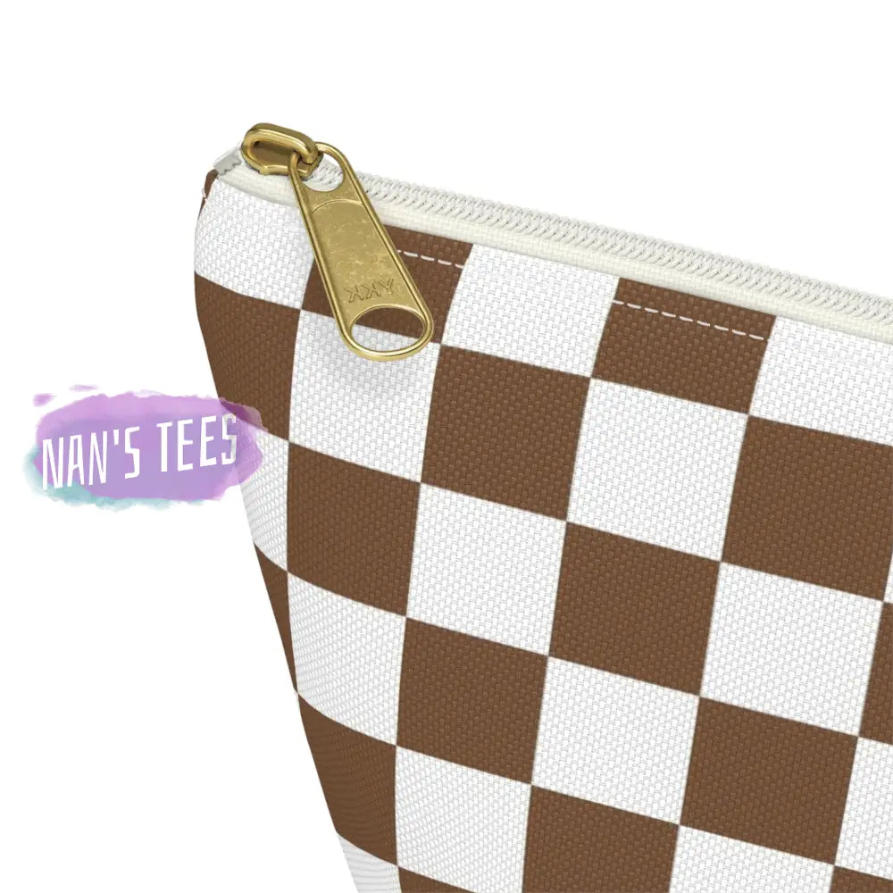 Checkered Accessory Cosmetic Makeup Pouch Travel Bag With T-Bottom Bags