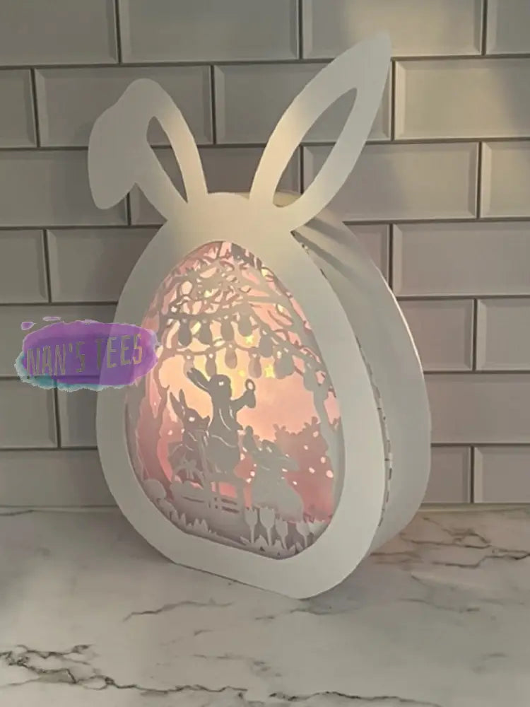 Easter Bunny Lighted 3D Paper Cut Shadow Box Art