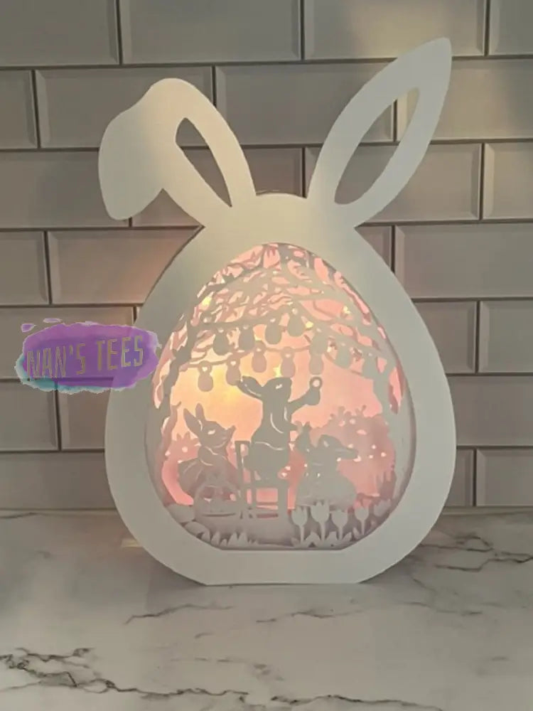 Easter Bunny Lighted 3D Paper Cut Shadow Box Art