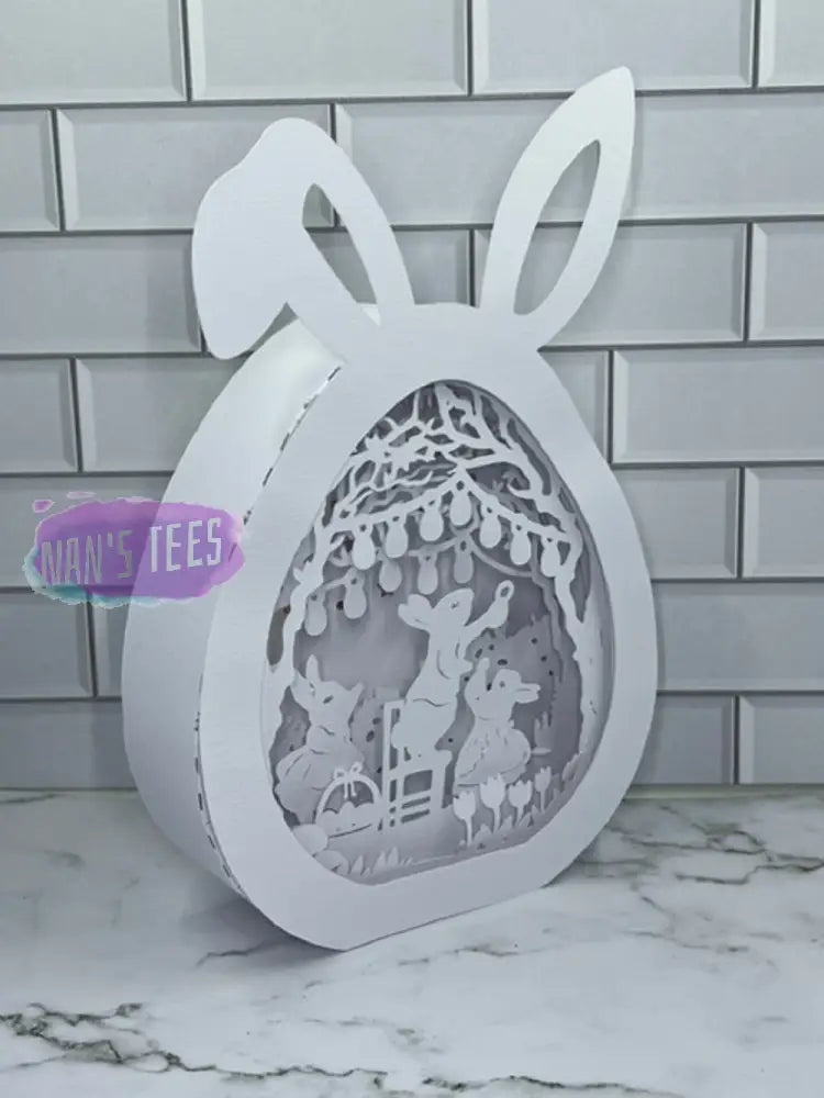 Easter Bunny Lighted 3D Paper Cut Shadow Box Art