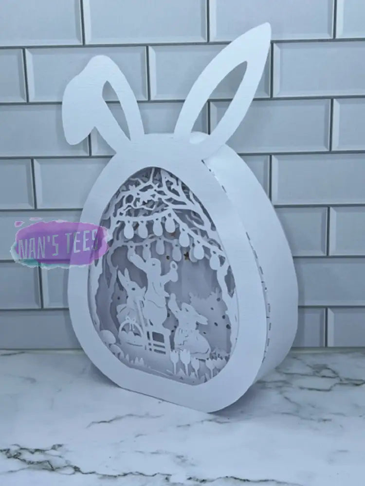 Easter Bunny Lighted 3D Paper Cut Shadow Box Art