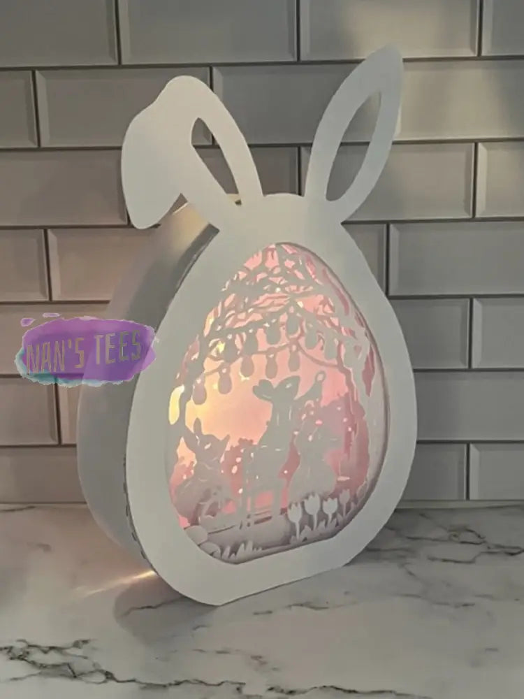 Easter Bunny Lighted 3D Paper Cut Shadow Box Art