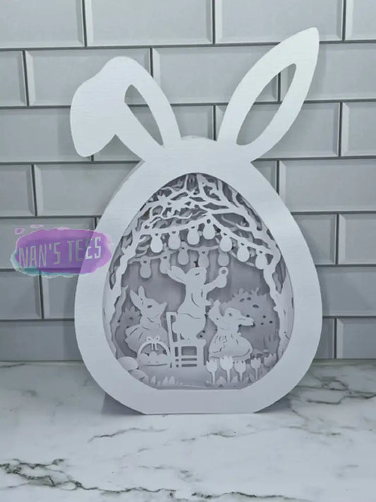 Easter Bunny Lighted 3D Paper Cut Shadow Box White Art