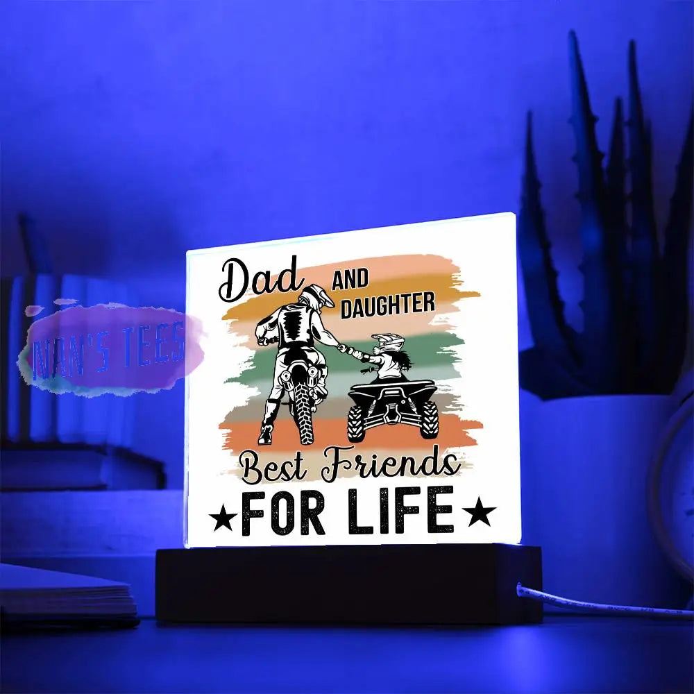 Father And Daughter Acrylic Square Plaque | Best Friends For Life With Led Base Home Decor